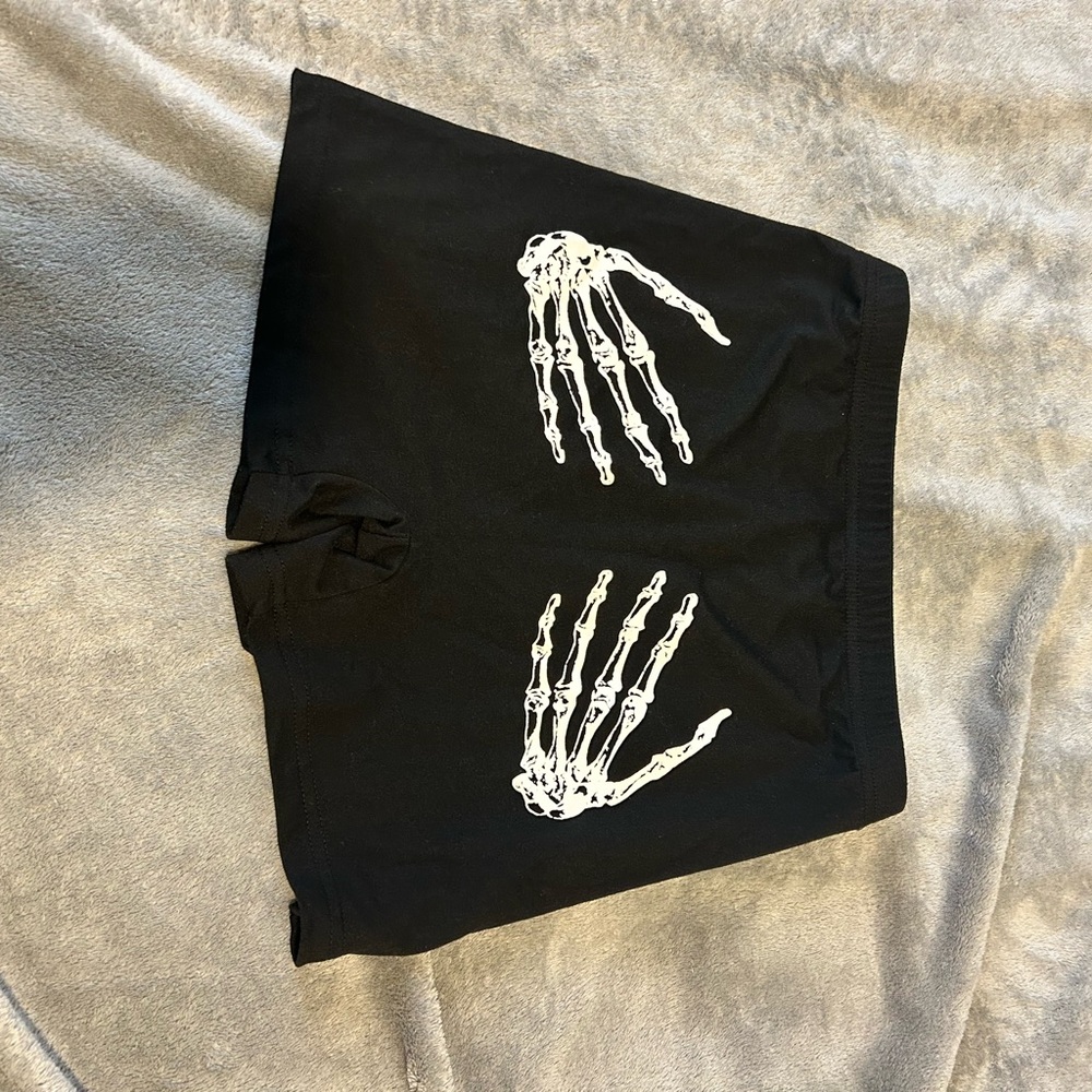 Black Shorts with Skeleton Hand Design